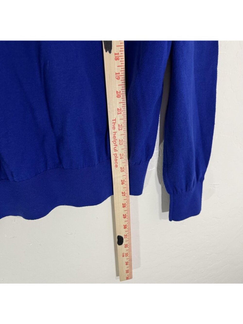 Carolina Herrera Sweater Mens Large Blue 100% Cotton V Neck Logo Knit Pullover - Picture 9 of 9
